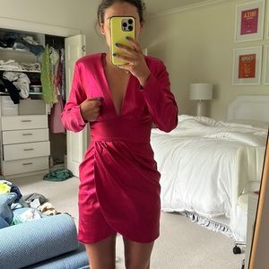 Zara Laminated Mini Dress Fuchsia